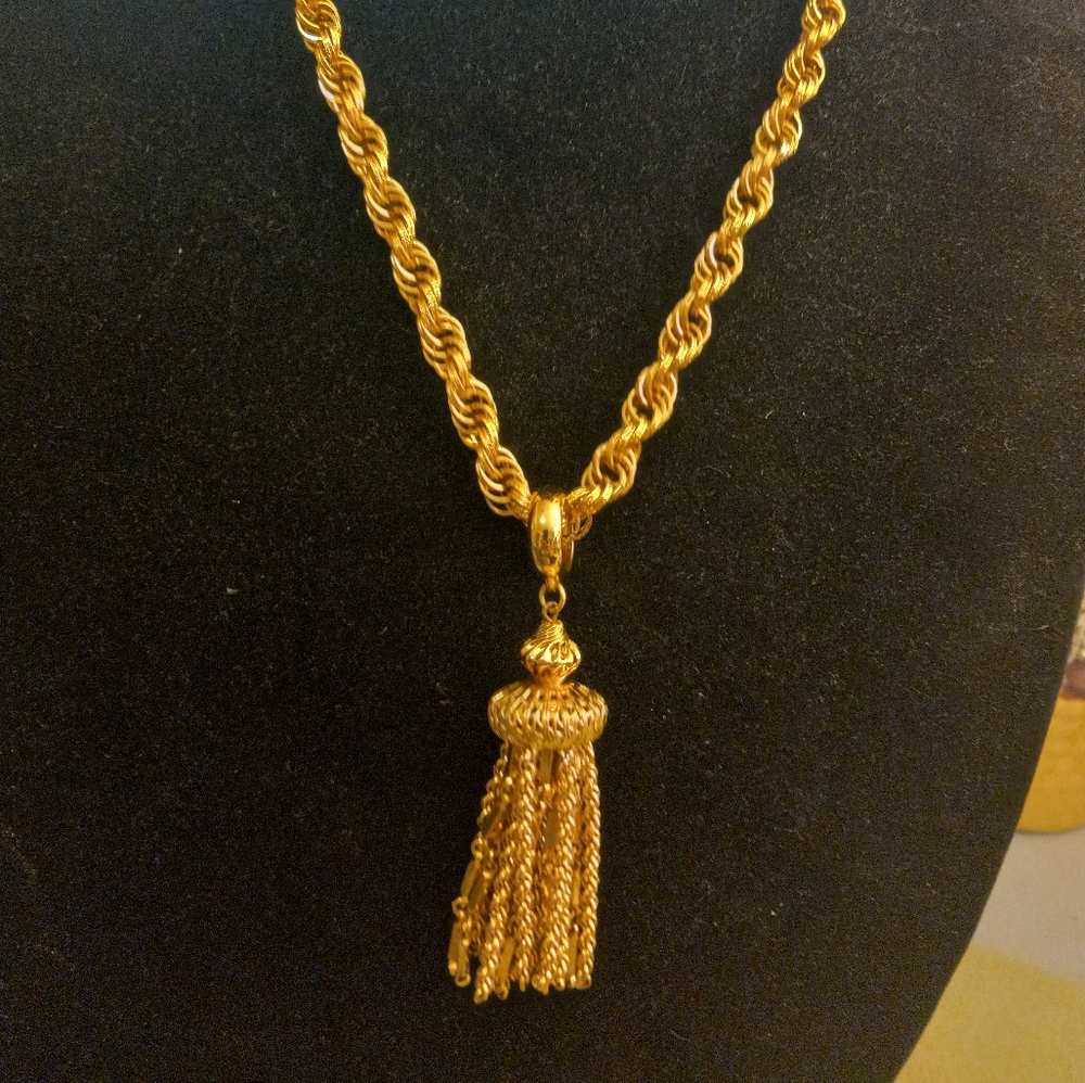 Vintage Monet 1960s "Damita" Gold Chain Huge Tassel Pendant Necklace